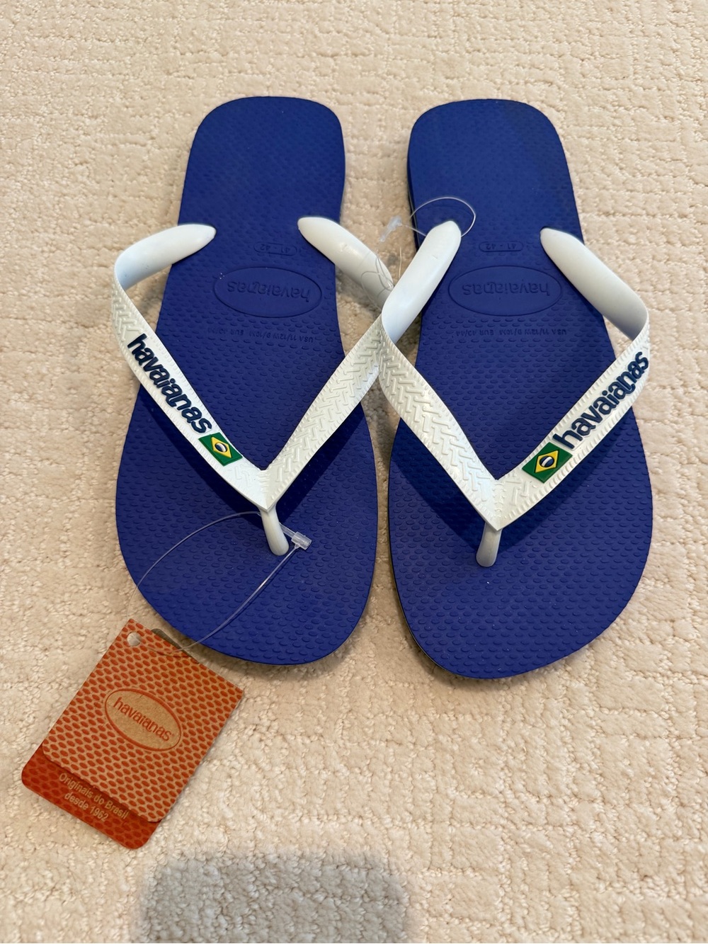 Havaianas Blue Flip Flops with White Straps and Brazilian Flag